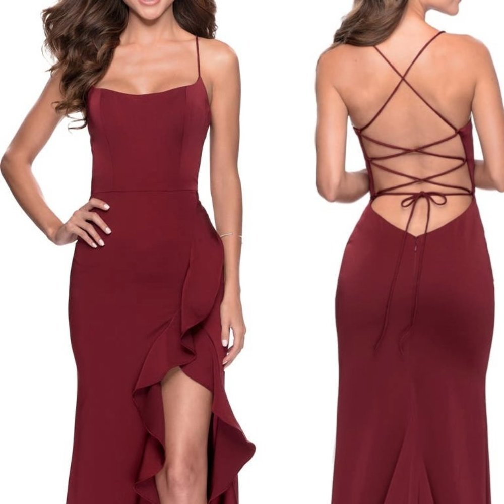 La Femme - Flutter Slit Trumpet Gown